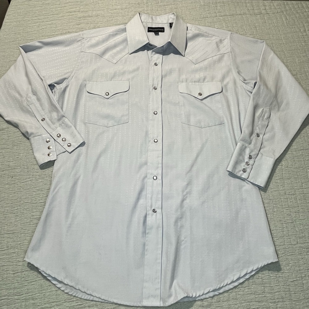 Panhandle‎ Slim Men's Western Long Sleeve Pearl Snap Shirt Blue Striped 16 - 33